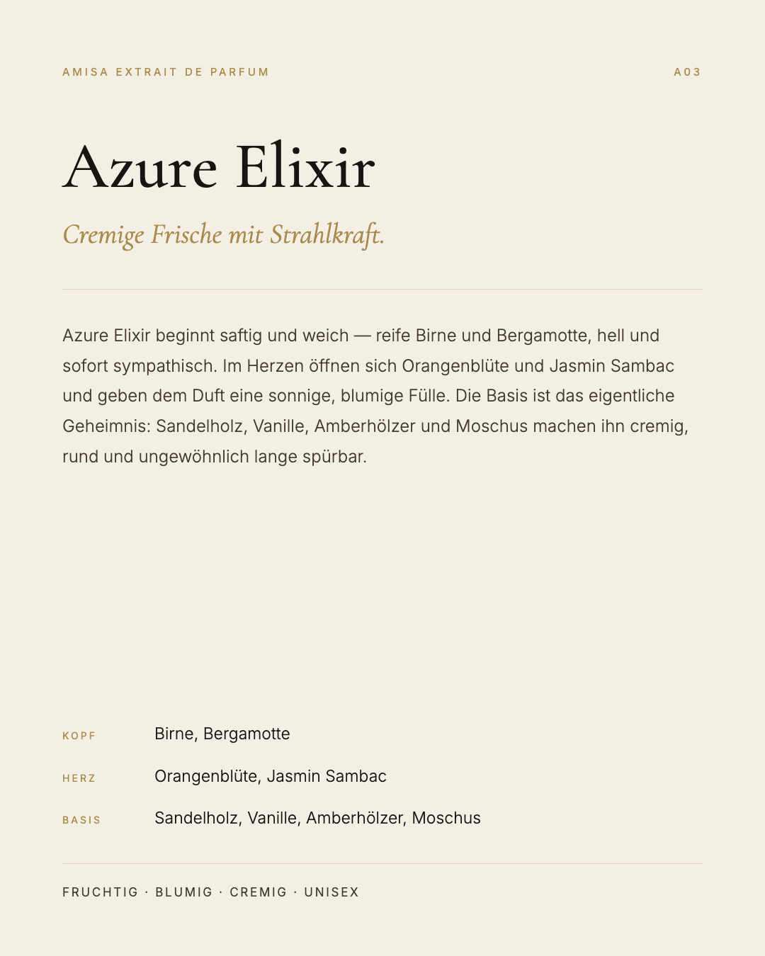 Amisa Extrait de Parfum – A03 Azure Elixir