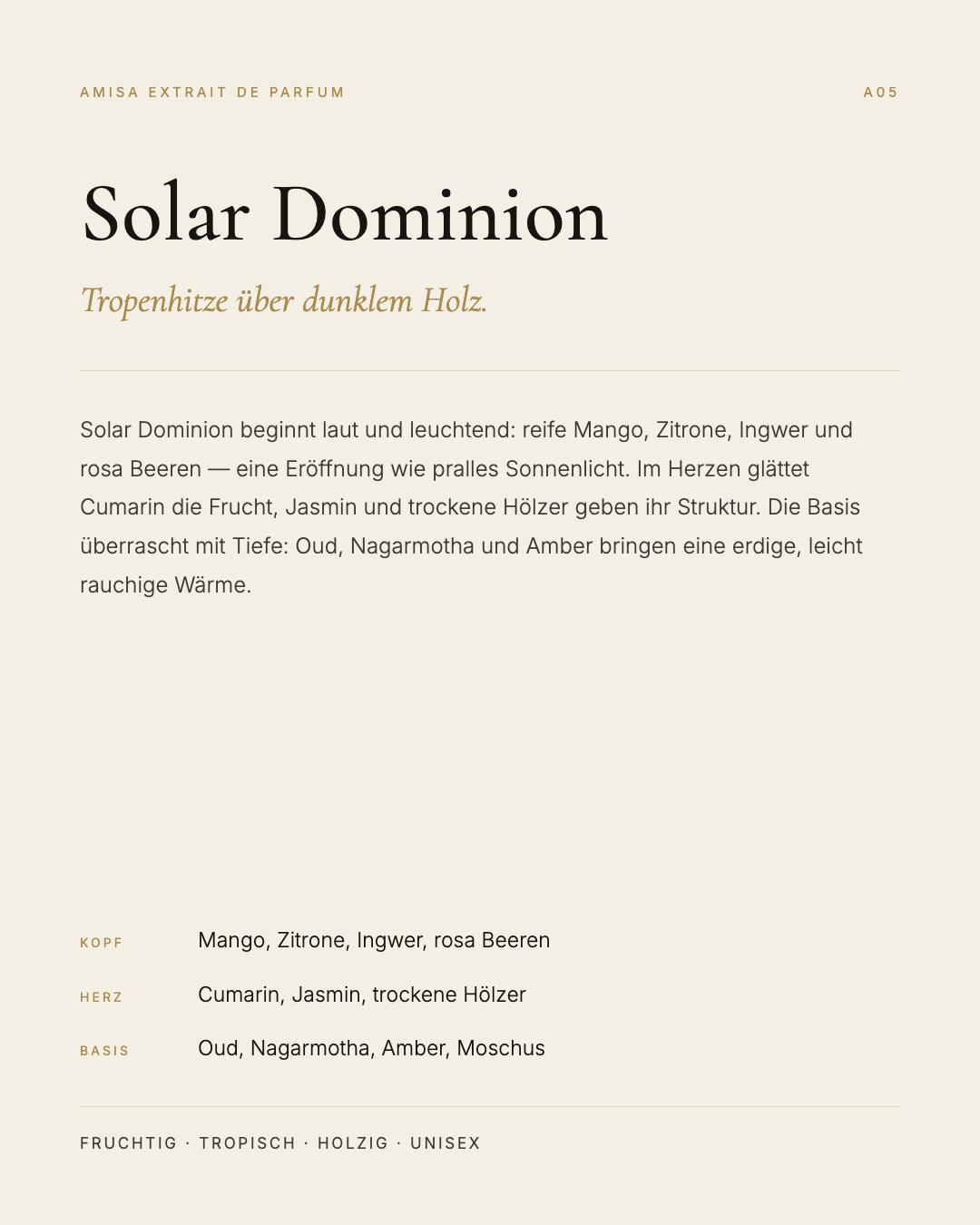 Amisa Extrait de Parfum – A05 Solar Dominion