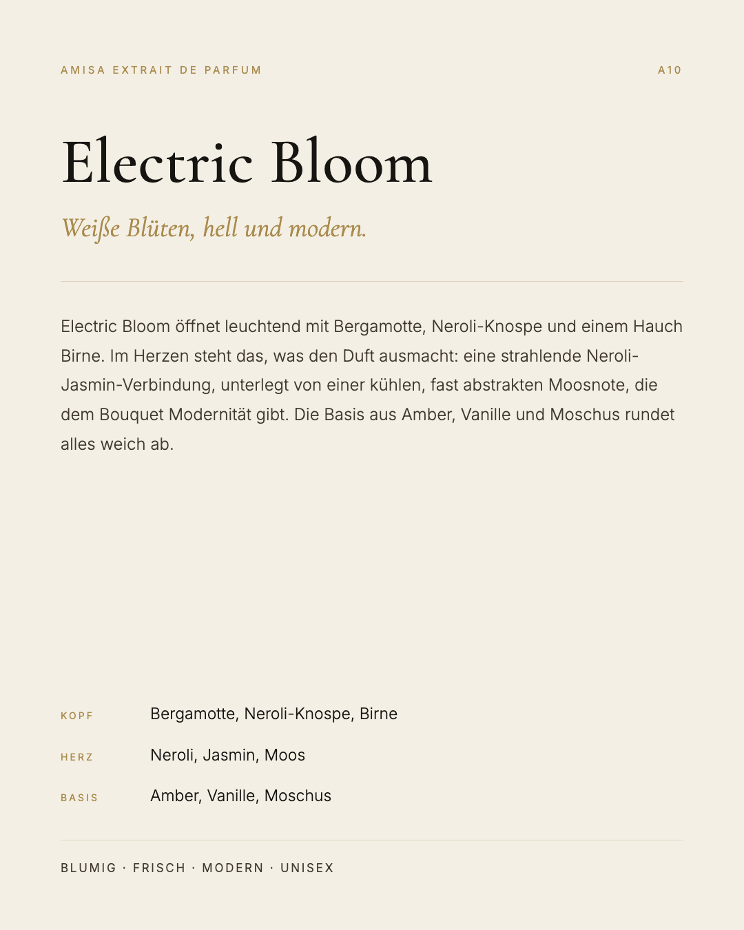 Amisa Extrait de Parfum – A10 Electric Bloom