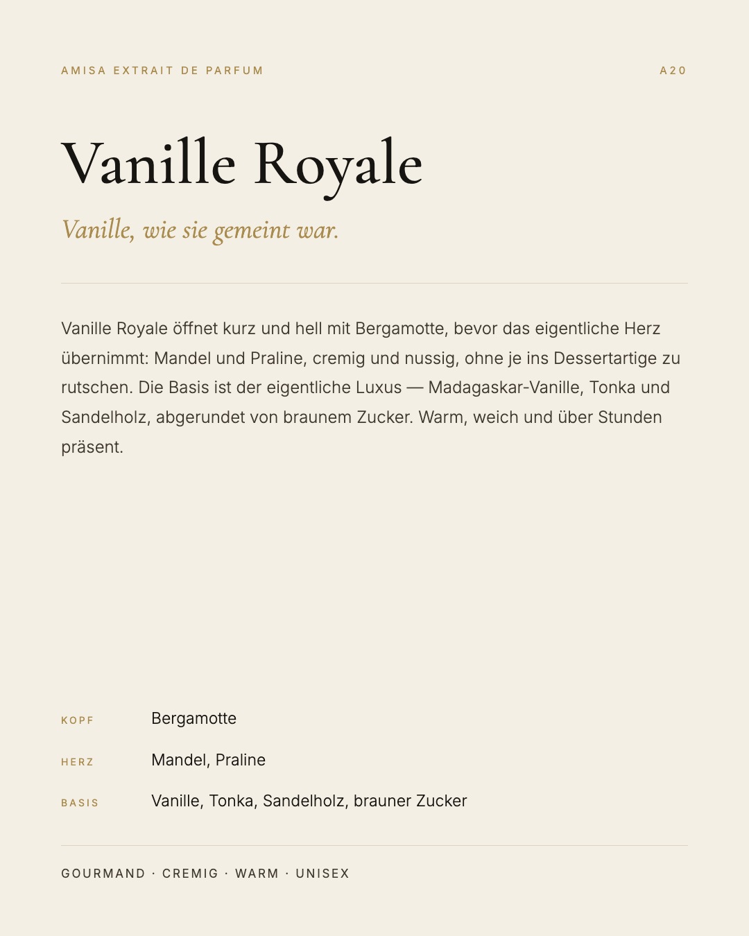 Amisa Extrait de Parfum – A20 Vanille Royale