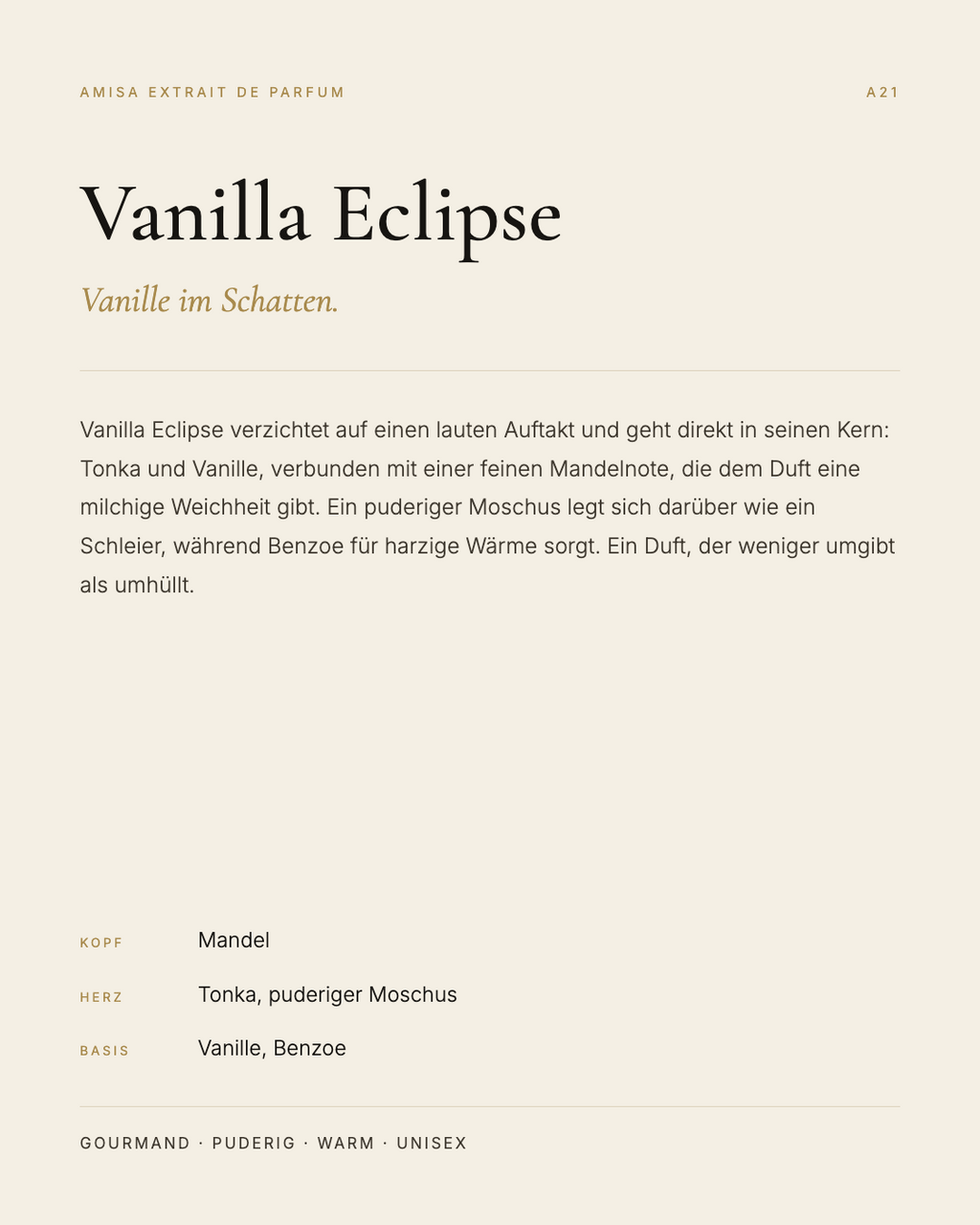 Amisa Extrait de Parfum – A21 Vanilla Eclipse