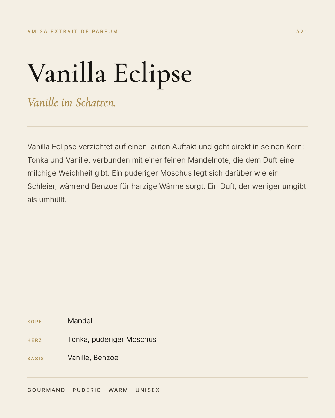 Amisa Extrait de Parfum – A21 Vanilla Eclipse