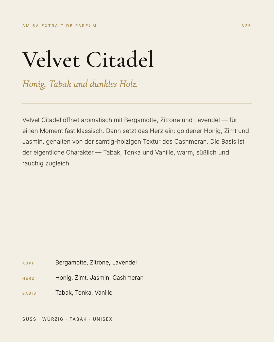 Amisa Extrait de Parfum – A26 Velvet Citadel
