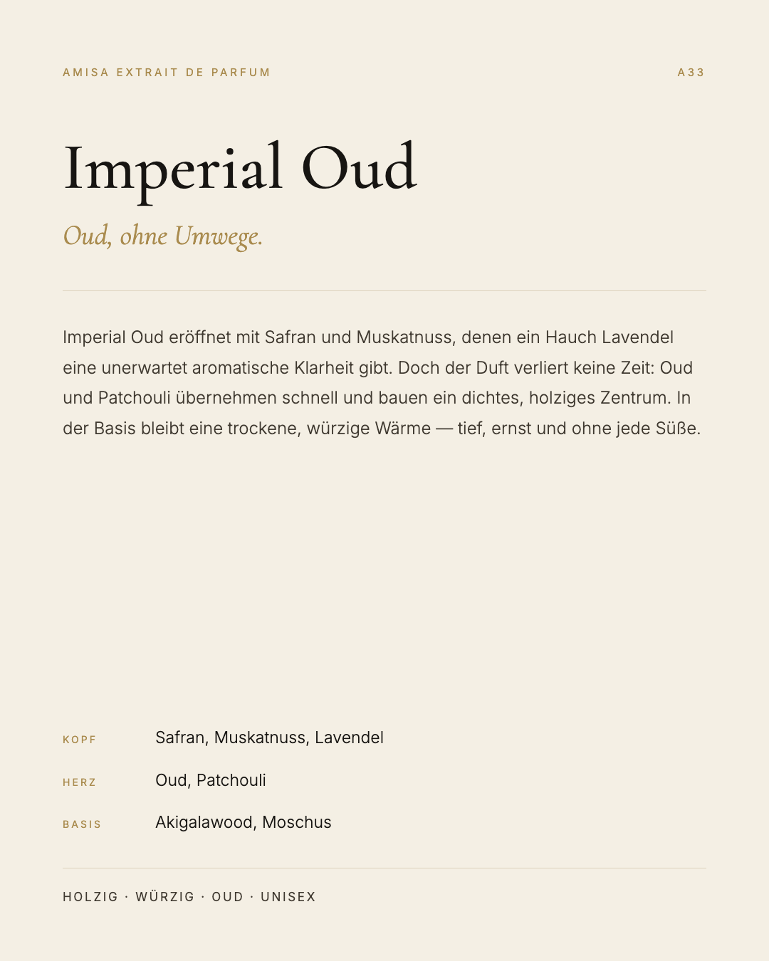 Amisa Extrait de Parfum – A33 Imperial Oud